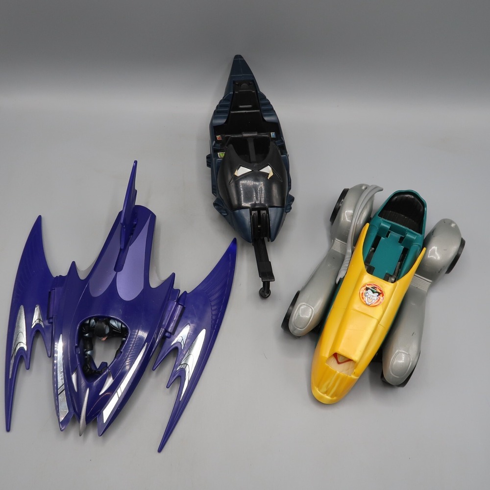 Vintage 1992 Kenner Batman Jokermobile Purple Flying Jet Finger Plane Lot